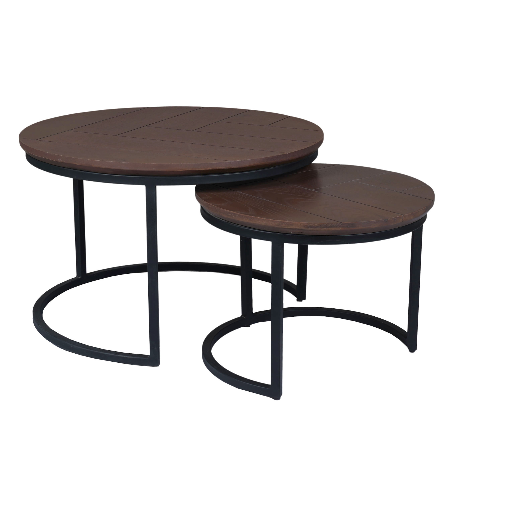 Salontafel set Otik, rond eikenhout met walnoot finish (2-delig) - Starfurn - Walnoot