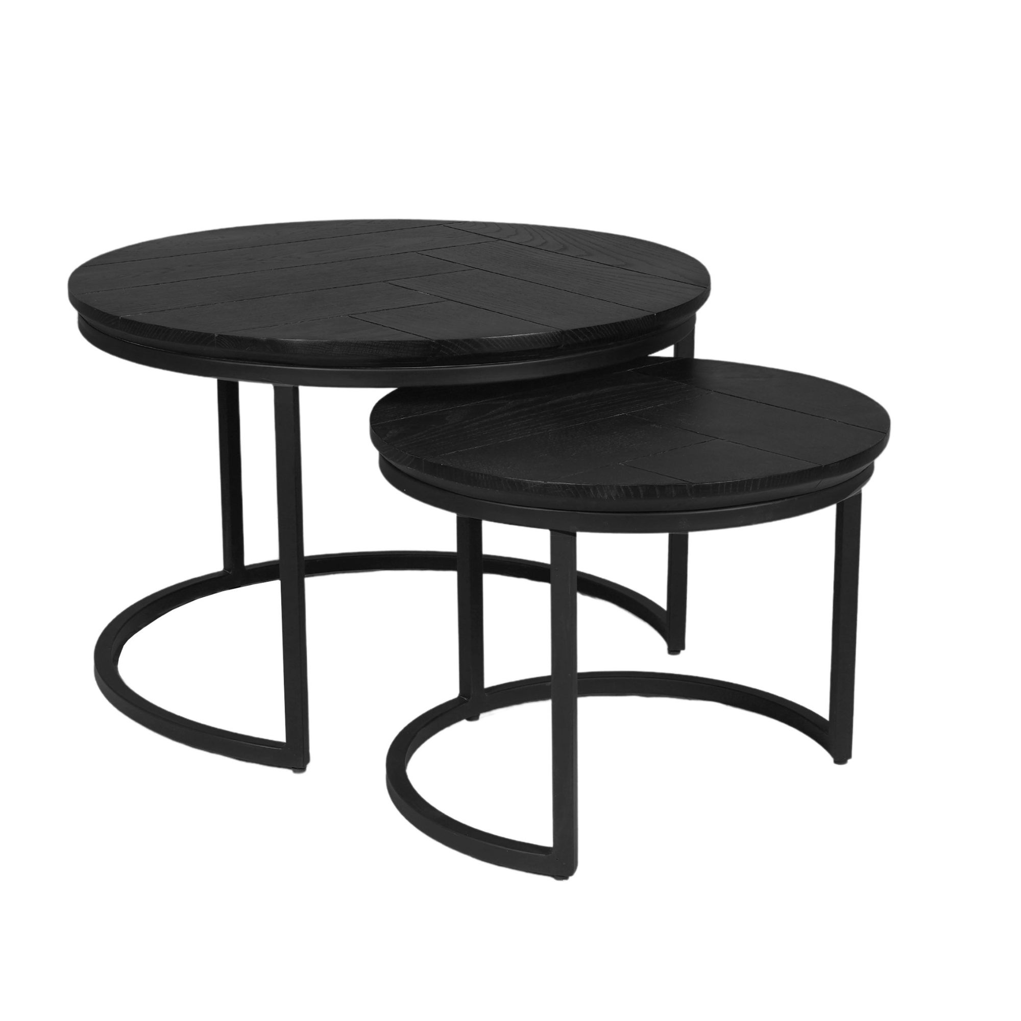 Salontafel set Otik, rond eikenhout met walnoot finish (2-delig) - Starfurn - Zwart