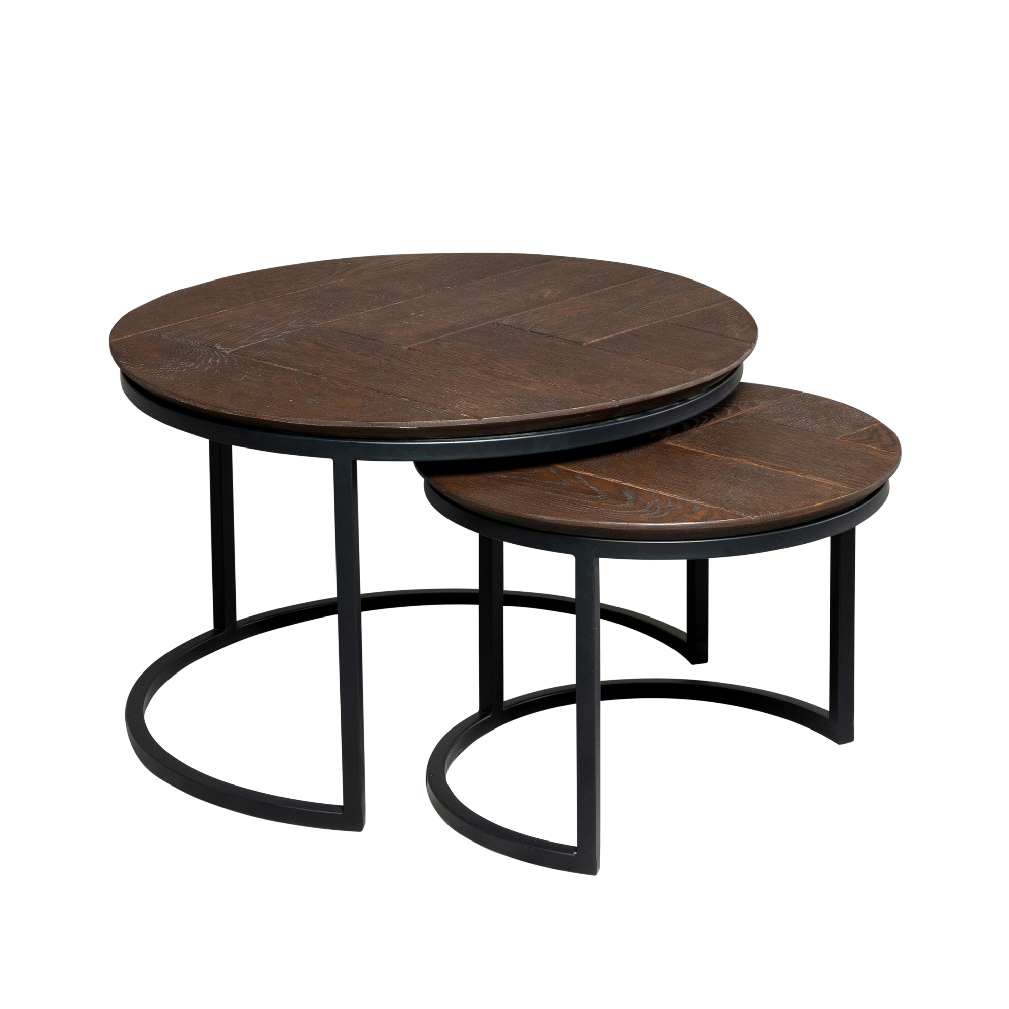Salontafel set Otik, rond eikenhout met walnoot finish (2-delig) - Starfurn - Bruin